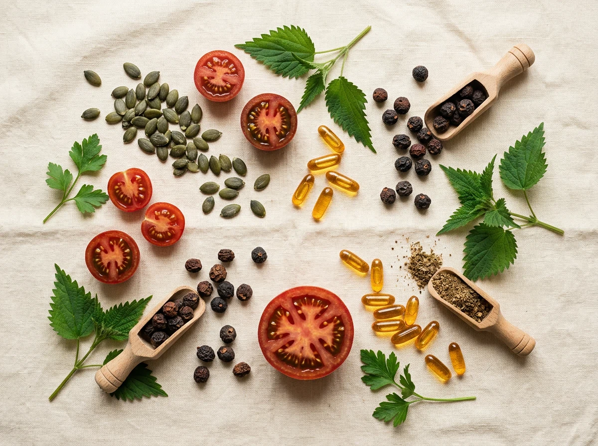 Natural ingredients: pumpkin seeds, saw palmetto berries, tomato, lycopene antioxidant men's health